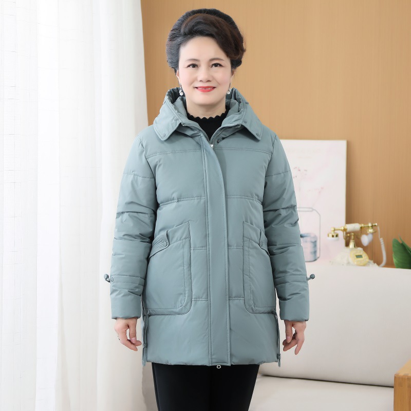 JPDUN新款时尚大码中年妈妈冬装羽绒服中老年女装 4XL 豆绿色无毛领