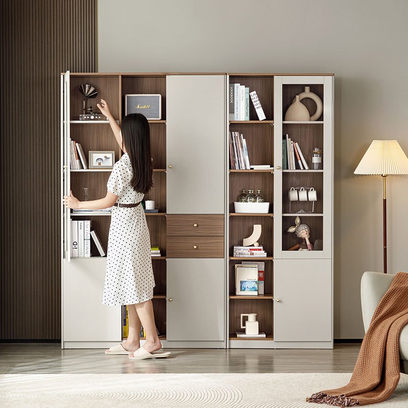 10月新品林氏家居意式简约落地书柜客厅家用一体靠墙带门储物柜子组合