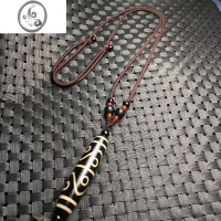 JiMi藏传玛瑙九眼天珠吊坠西藏真品藏式佛珠挂饰项链男女锁骨链毛衣链 八眼竖穿