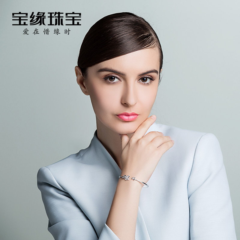 [花蕊手镯]925银手镯女款 简约时尚开口手镯女 花朵手镯 生日礼物送女朋友七夕情人节礼物