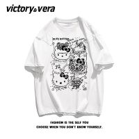 VICTORYVERA美式复古印花短袖T恤女卡通潮牌纯棉宽松半袖上衣chic