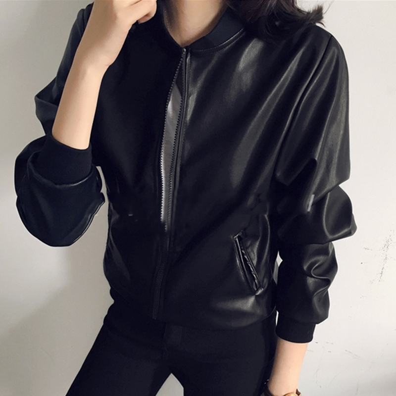 春秋装韩版皮衣外套女学生短款复古立领拉链黑色机车夹克开衫视频