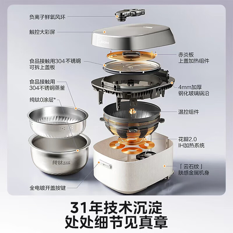 美的(Midea) MB-40HB9T 电饭煲 一级能效 花瓣Pro 2.0 IH加热电饭煲电饭锅 纯钛0涂层高清大图