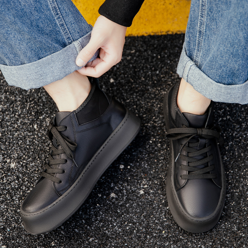 男鞋日系加绒高帮板鞋2025秋冬真皮厚底耐磨马丁靴户外休闲工装靴高清大图