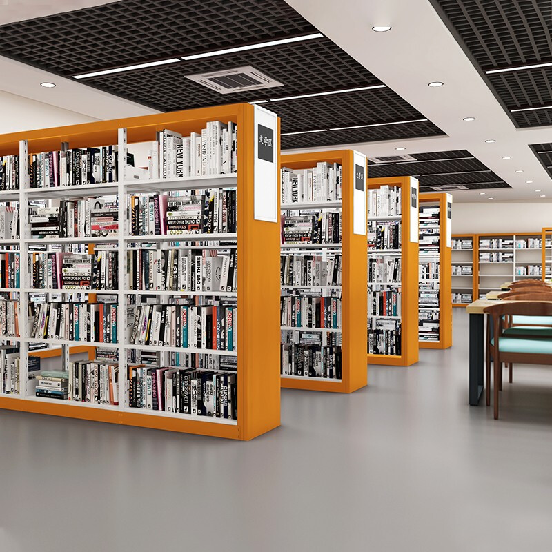 域赢钢制转印书架学校图书馆书店书籍室阅览室单面书架资料架一列二组五层 黄色高清大图