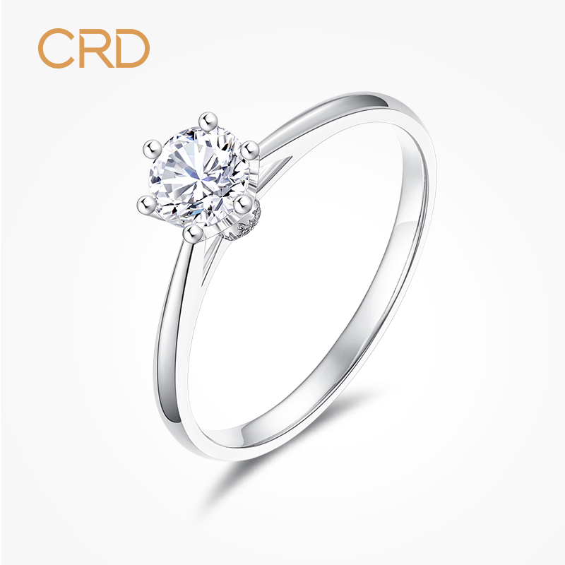 crd克徕帝钻石戒指女铂金简约结婚订婚六爪视频