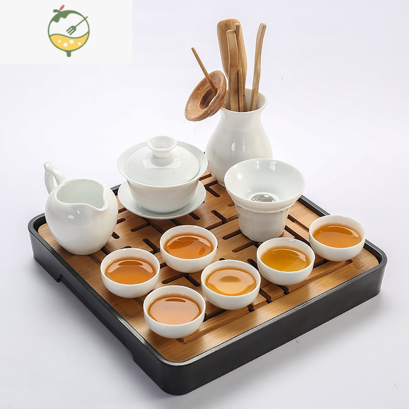 YICHENG纯白瓷功夫茶具套装中式家用干泡茶盘办公简约陶瓷泡茶壶茶杯盖碗