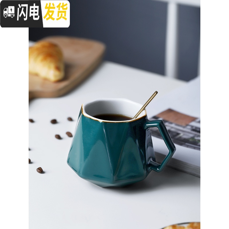 三维工匠创意陶瓷杯马克喝燕麦的杯子女情侣家用个性潮流欧式咖啡茶杯可爱 大理石纹-粉色+咖啡勺高清大图
