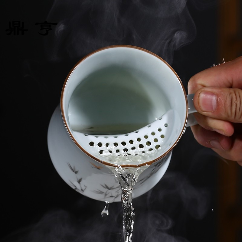 鼎亨景德镇陶瓷杯子带盖茶杯办公室马克杯杯七夕情侣泡茶杯手绘