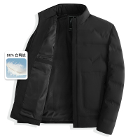 啄木鸟轻薄羽绒服男短款2023新款爸爸冬装加厚保暖中老年外套冬季 180/XL建议体重110斤-130斤 黑色