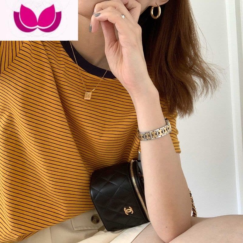 七斓大码短袖女宽松韩版潮oversize条纹t恤港味复古chic上衣ins夏图片