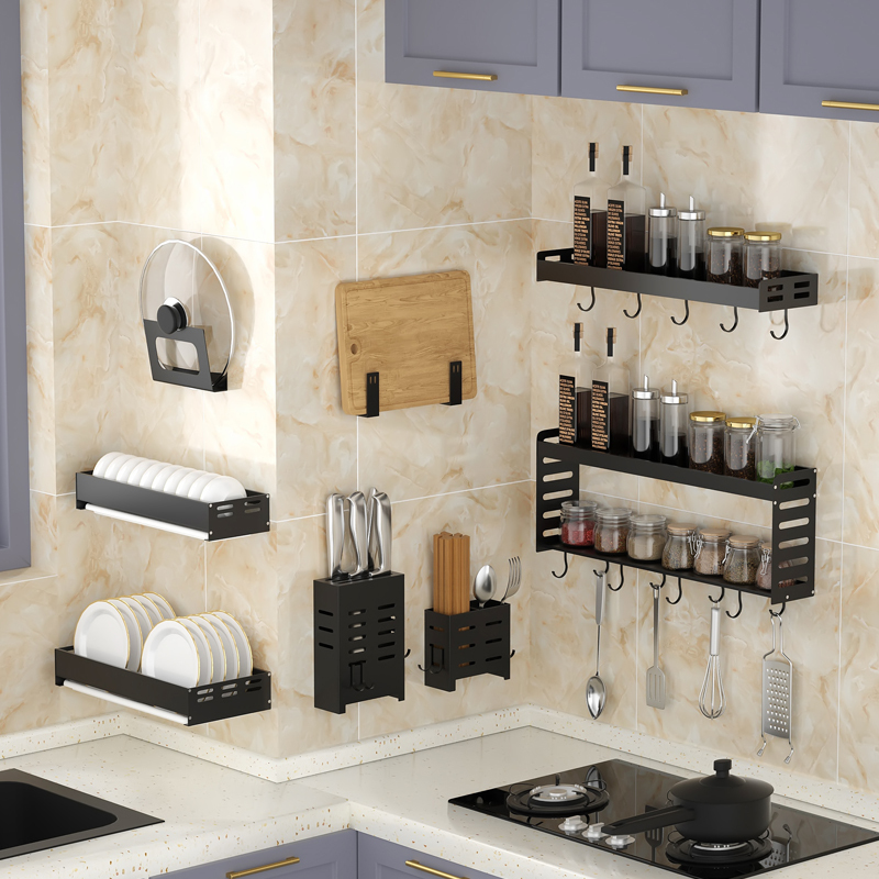 厨房调料置物架闪电客壁挂式免打孔家用刀架调味品调味料收纳架用品
