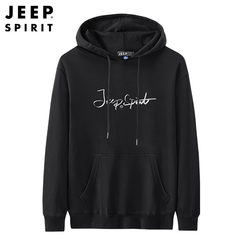 JEEP SPIRIT吉普卫衣男2021秋季新款纯色印花男士休闲连帽青年套头帽衫