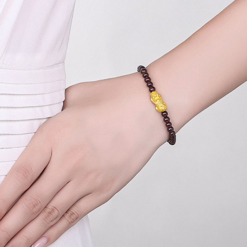 老庙黄金黄金3d硬足金转运珠貔貅吊坠手链男女