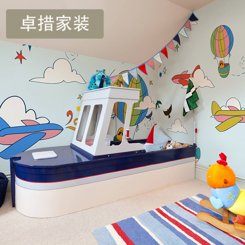热气球温馨个性儿童房无纺布创意墙纸男孩房壁纸定制壁画卡通壹德壹