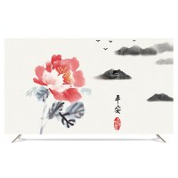 电视机罩防尘罩壁挂式液晶盖布55英寸50曲面65盖布32|直面曲面通用-牡丹 75英寸(宽170*高103cm)
