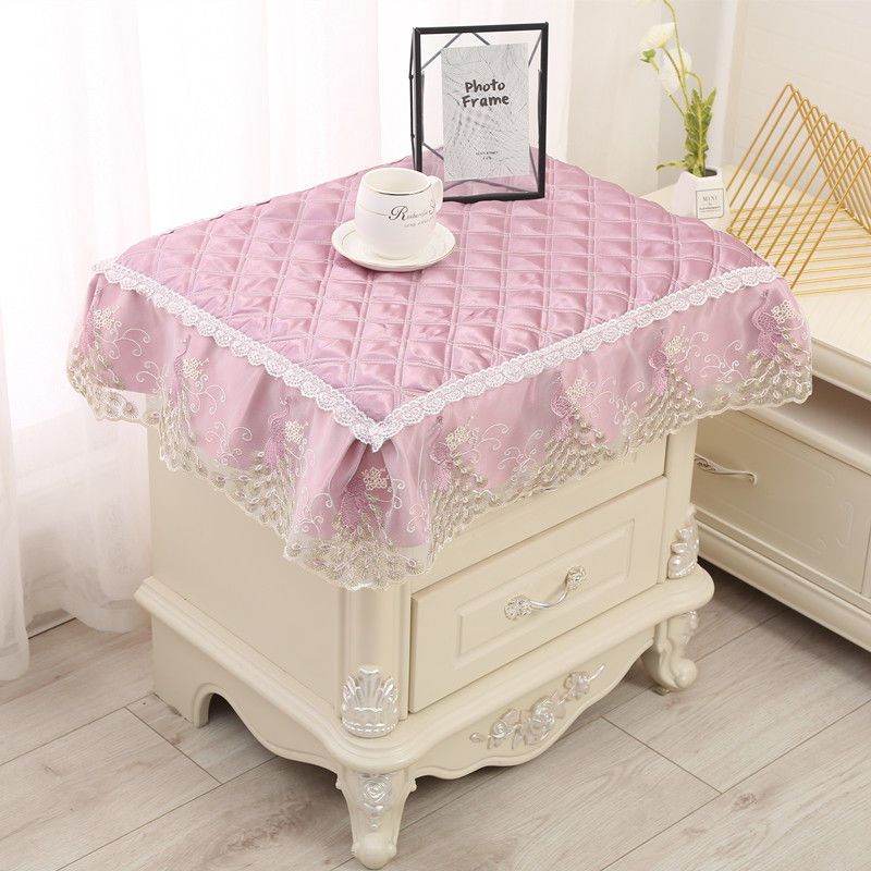 防滑床头柜盖布底部防滑颗粒防尘布床头柜罩三层加厚孔雀紫色5060cm