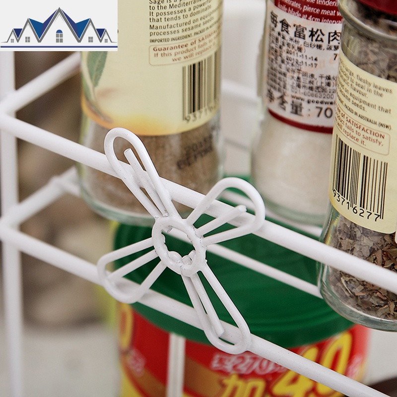 小花双层迷你厨房架宽10CM 桌面调味品收纳架 创意铁艺白色置物架_742高清大图