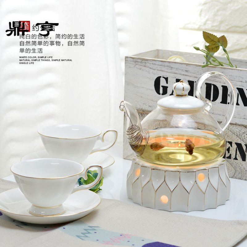鼎亨花茶壶套装耐热玻璃煮水果茶壶陶瓷下午茶花果茶具蜡烛加热温