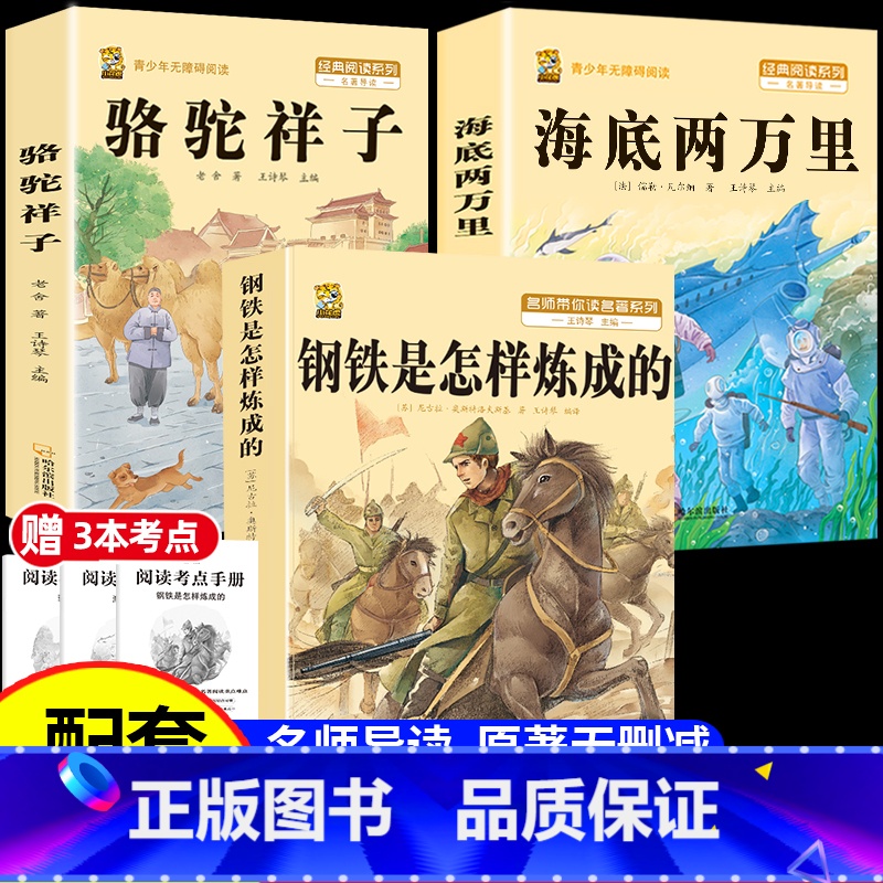 【七下必读课外书3本】骆驼祥子+海底两万里+钢铁是怎样炼成的【注解+点评+习题】 【正版】骆驼祥子和海底两万里七年级底评