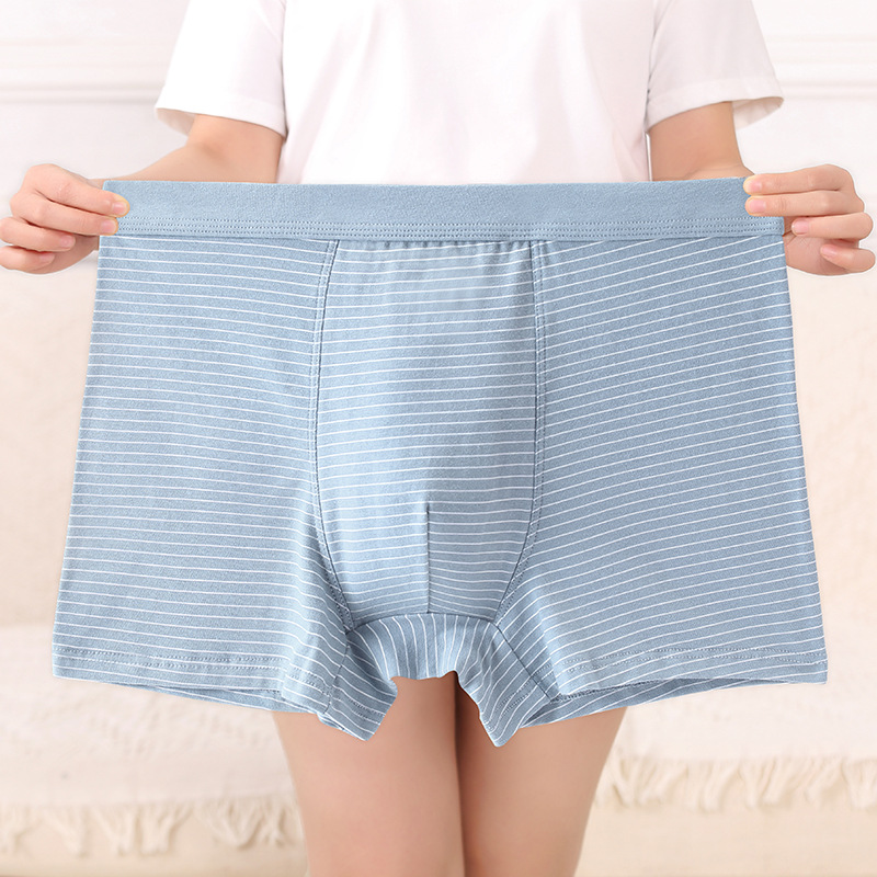 全棉中高腰男士内裤宽松加大码透气男式平角裤条纹印花纯棉四角裤
