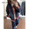 NEW LAKE美式复古飞行员藏青色假两件夹克女季小众设计感衬衫格子外套
