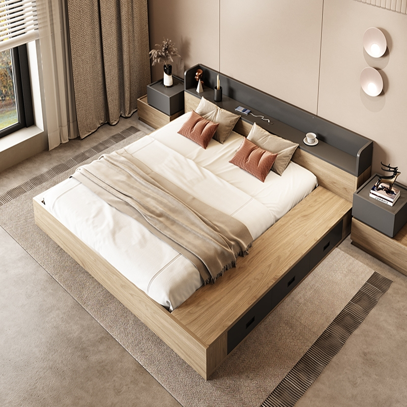 古达日式榻榻米储物床现代简约北欧落地床双人床18米主卧矮床