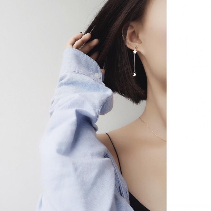 极简风格小星星月亮耳钉女生饰品气质美韩版时尚耳环长款送女朋友七夕情人节礼物