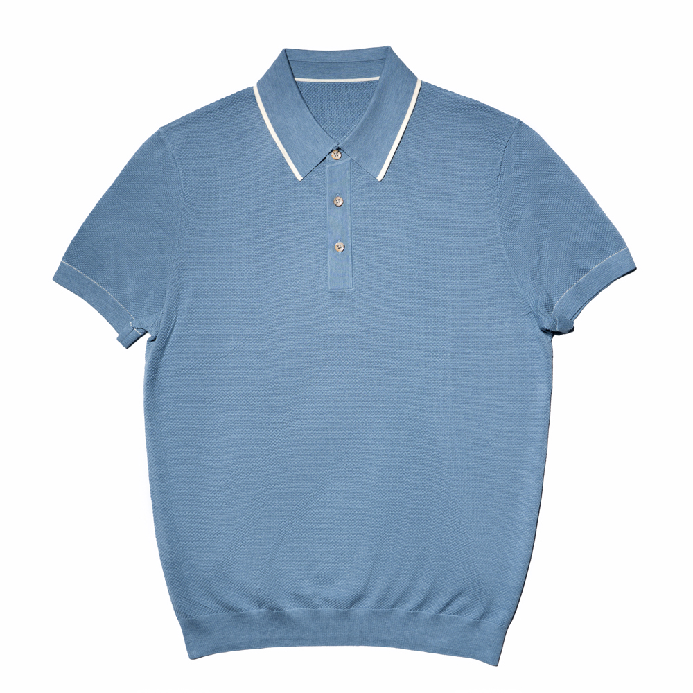 尘界浅蓝色polo衫男士短袖t恤2025新款夏季高级感翻领上衣男款高清大图