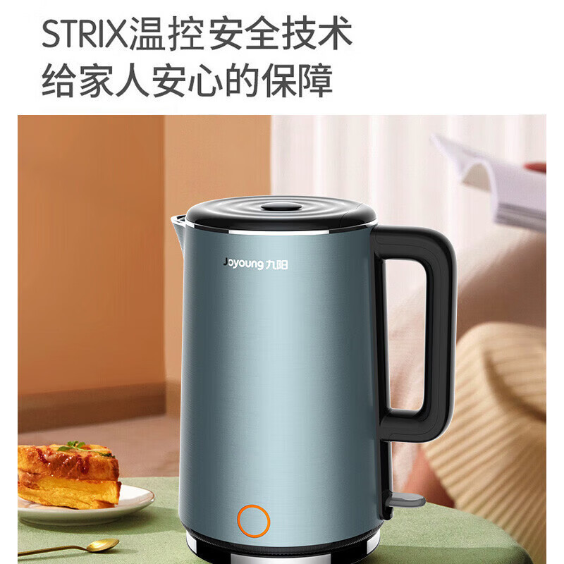 九阳(Joyoung)电水壶家用1.5L-1.7L低音烧水壶自动断电食品级304双层钢杯体 蓝色K17FD-W750高清大图