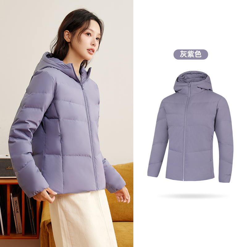 361°三防羽绒服女冬季女款防水连帽保暖短羽绒服加厚运动外套 灰紫色 XS