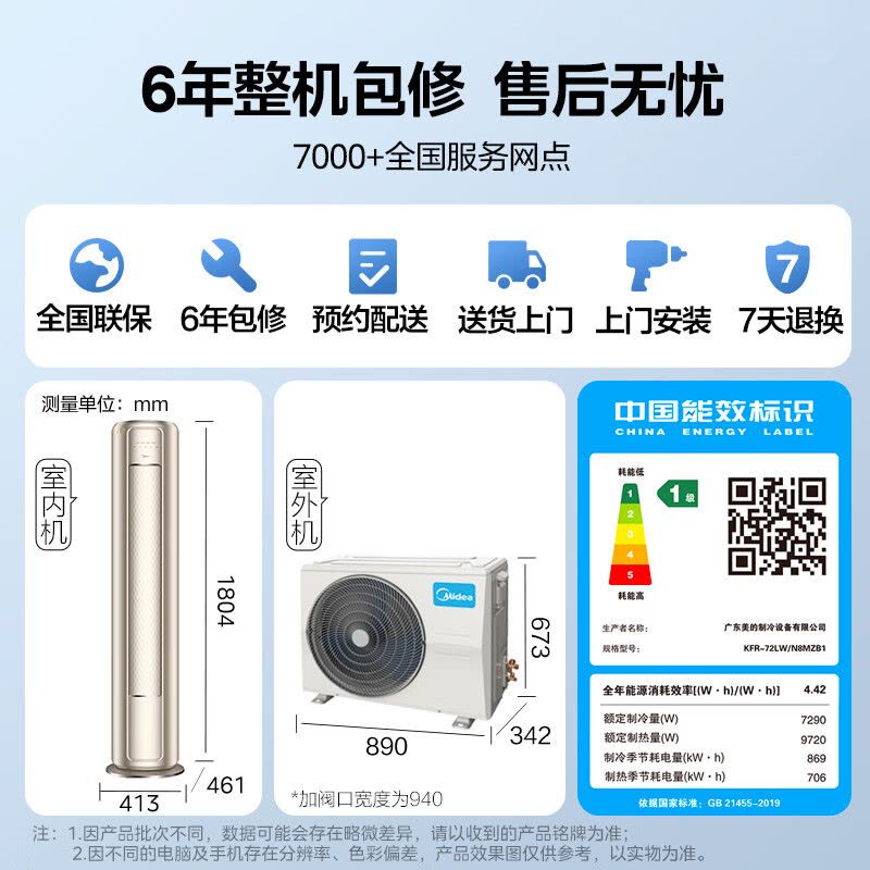 美的(Midea)3匹空调风尊智慧控风一级变频圆柱式冷暖客厅柜机大风口手机智控防直吹自清洁KFR-72LW/N8MZB1图片