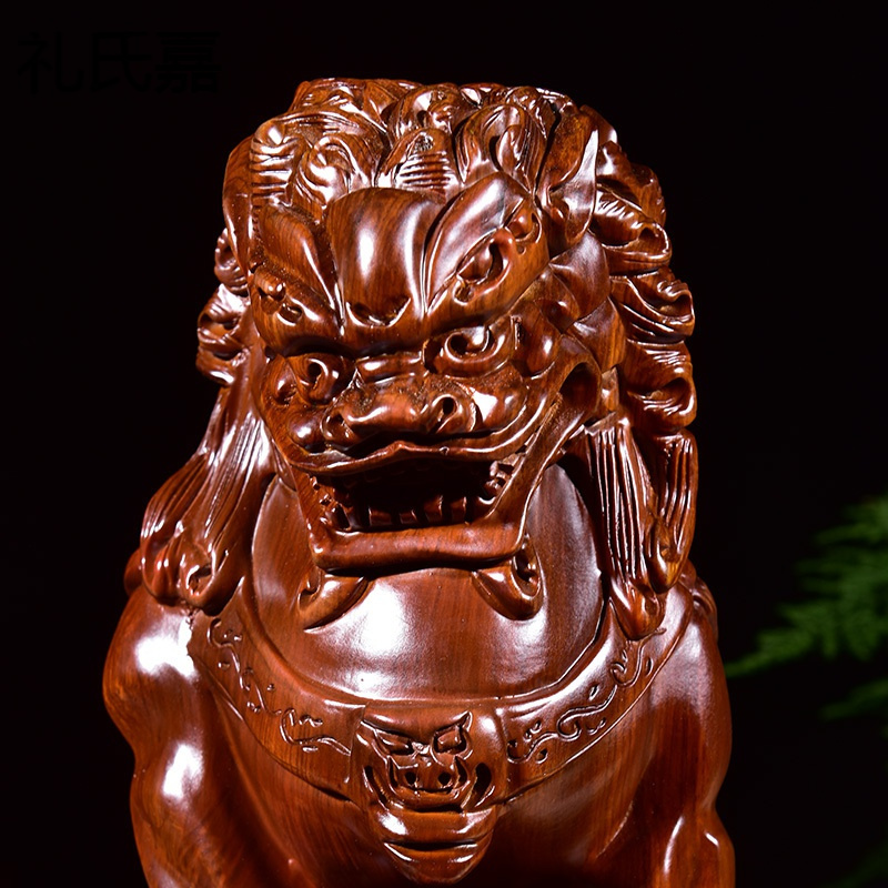 礼氏嘉木雕王府狮摆件一对狮子摆件镇宅家居摆设木狮子红木工艺品