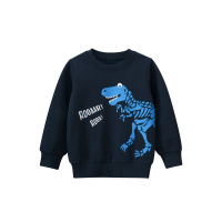 韩版童装秋冬季新款恐龙卡通儿童卫衣加绒宝宝衣服 110cm 2966贵簇蓝