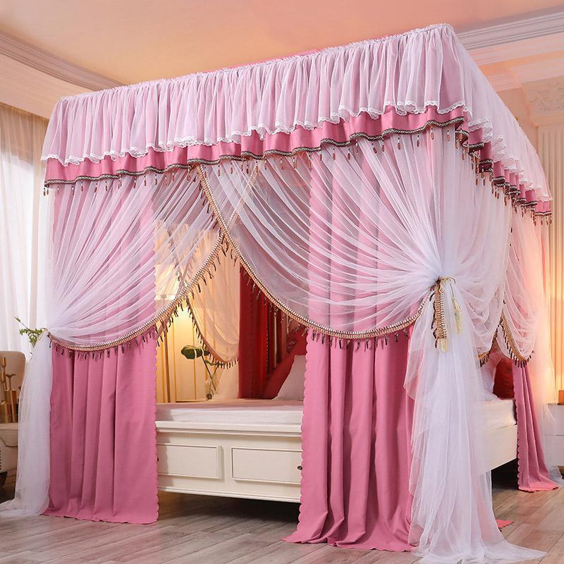 美帮汇1.8m床帘蚊帐遮光家用卧室一体式带支架廷落地公主床幔防尘顶布