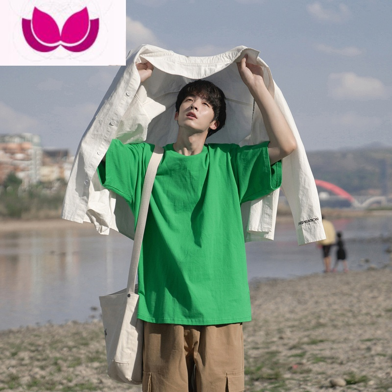 七斓e2023夏季新款男生短袖t恤百搭圆领240g纯色打底衫学生半袖衣服潮