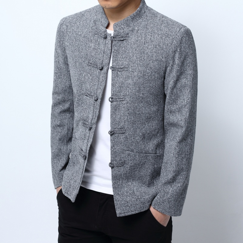 男士西服>唐装男中式长袖单西外套男春秋短款上衣中国风休闲立领盘扣