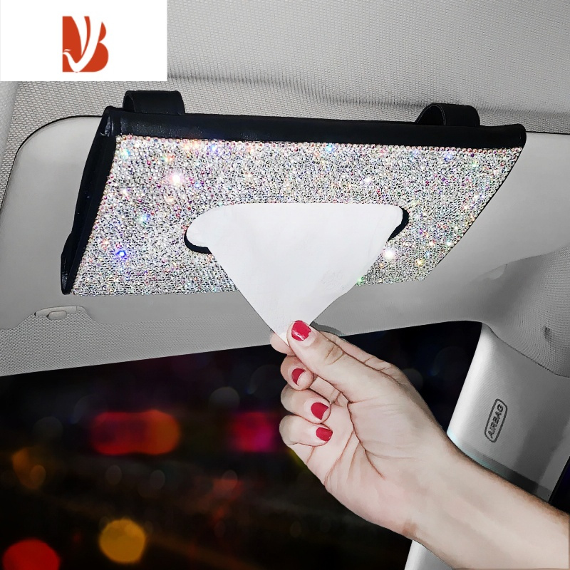 三维工匠车载纸巾盒抽创意挂式汽车抽纸盒网红遮阳板车用可爱水钻车内用品 豪华全钻(炫彩白钻)
