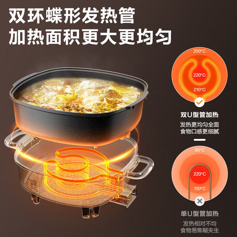 苏泊尔(SUPOR)电火锅 火锅专用锅 电炒锅 电煮锅 电锅一体 家用多功能烤肉锅电热锅6L多用途锅H3232FK852