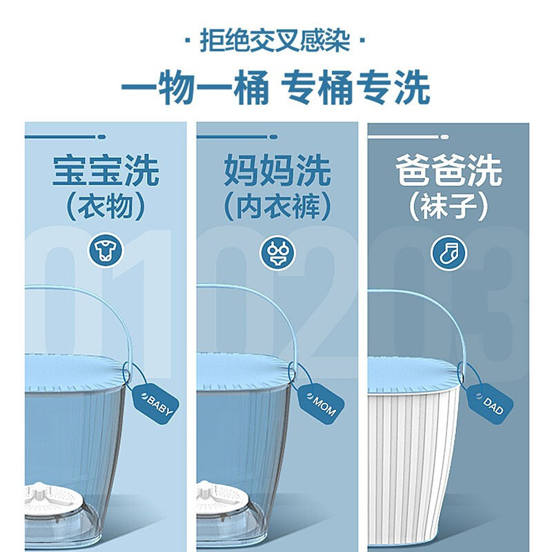 美的(Midea)便携式洗袜子内衣裤机迷你小型半自动家用婴儿童分桶洗衣机(一机三桶) MFB20-03P