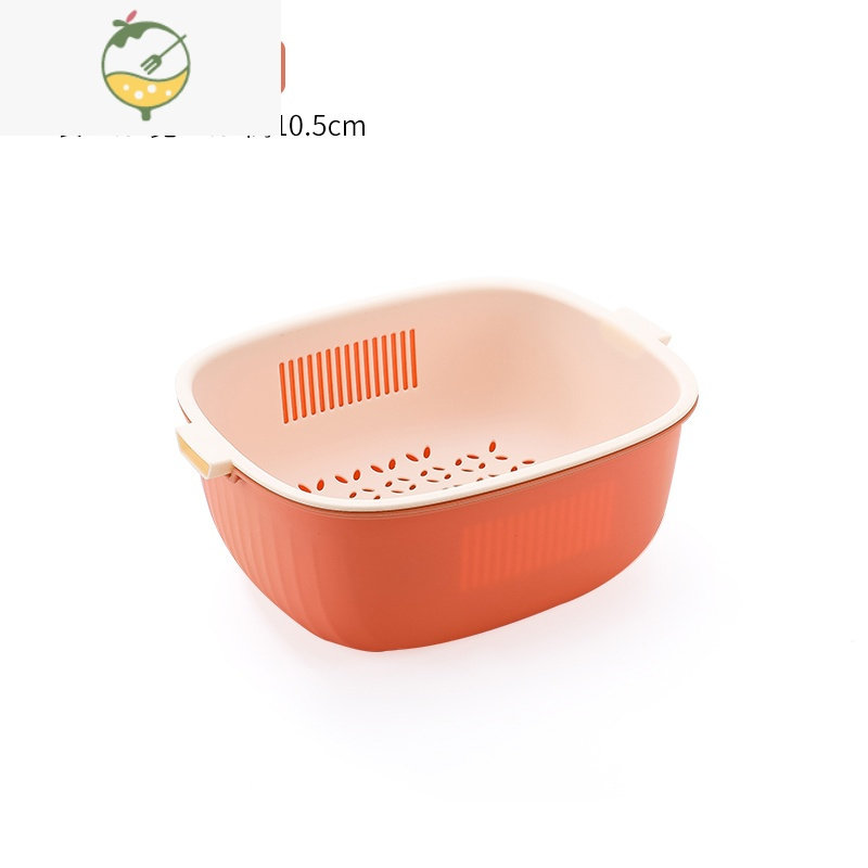 YICHENG双层家用厨房洗菜盆沥水篮菜篮子洗菜篮茶几客厅水果盘洗水果器 中号橙色