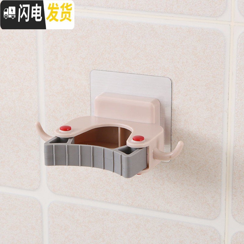 三维工匠无痕粘胶挂拖把夹置物架卫生间墙壁挂钩免打孔强力扫把卡扣固定架 北欧粉[3个装]高清大图