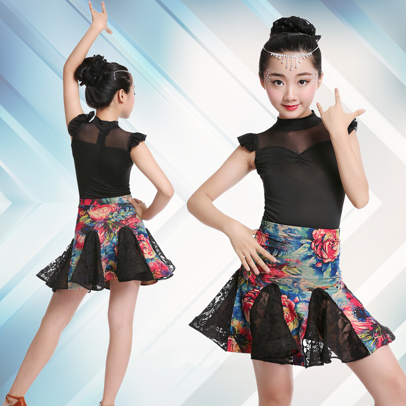 女童拉丁舞裙儿童练功服比赛演出服装女孩少儿舞蹈连衣裙夏季