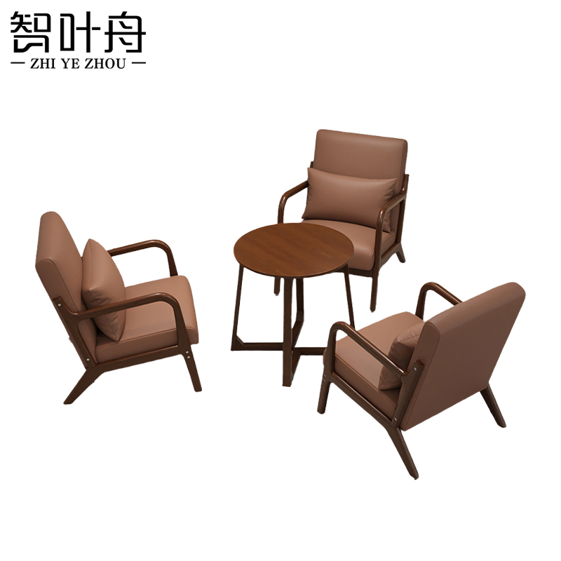 智叶舟休闲沙发组合单人位*3+小圆桌套高清大图