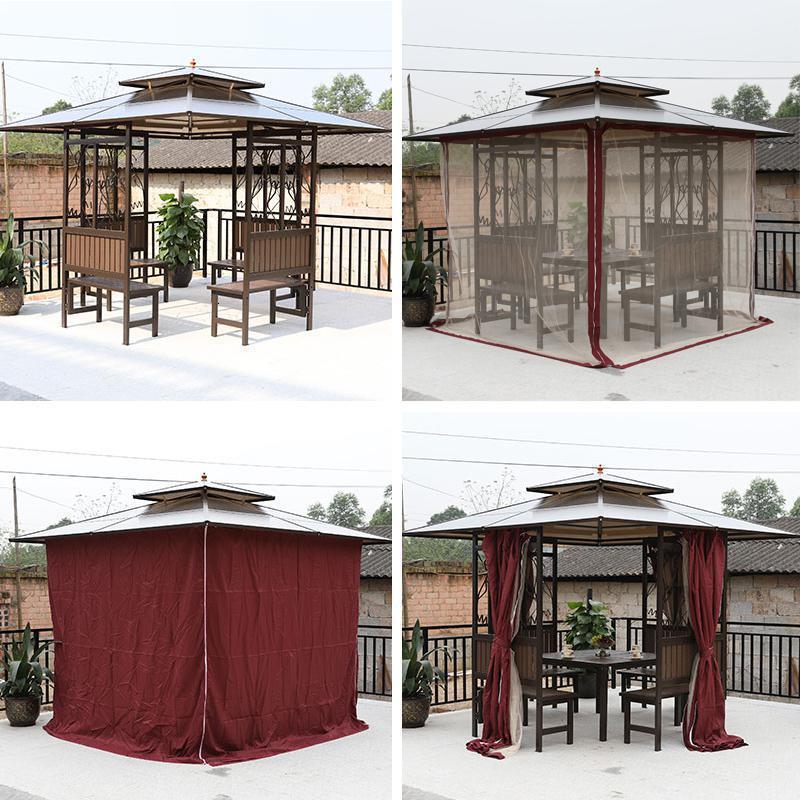 森美人户外凉亭工地茶水亭室外庭院别墅顶棚亭休闲防雨大亭子防晒四角亭 PC顶棚30*50管+桌【咖色】