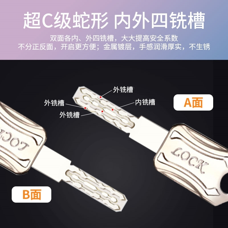 超C级防盗门锁芯古达全铜锁叶片多轨道AB锁心铁门入户大门换锁心159