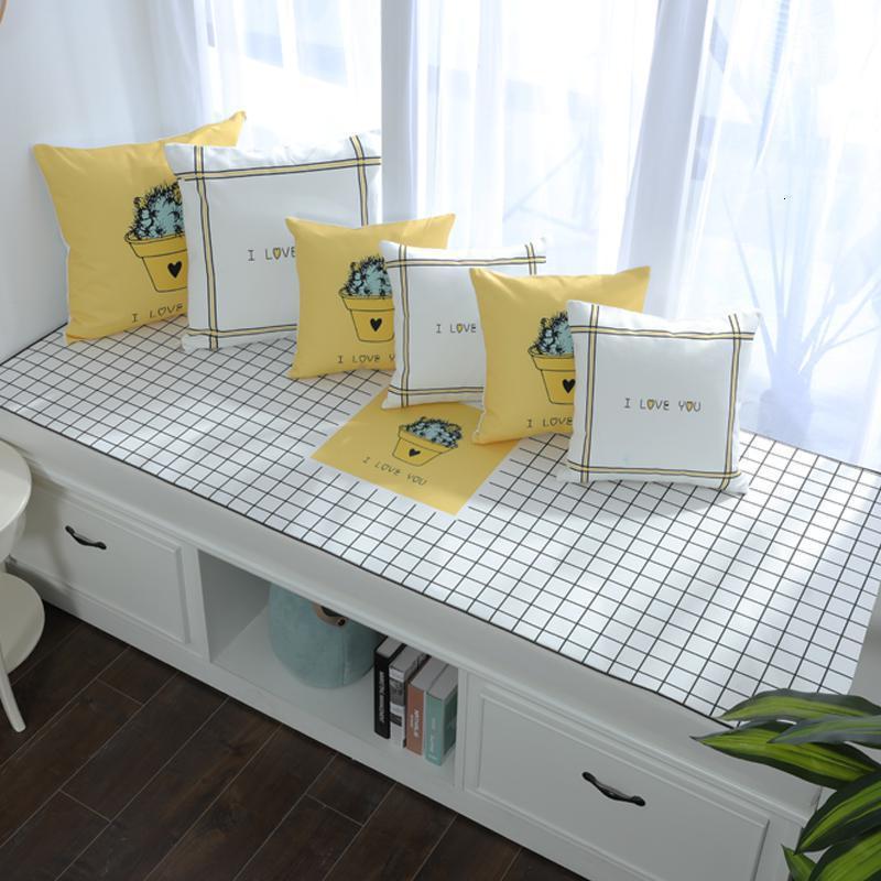 BONJEAN高密度海绵北欧飘窗垫窗台垫定做印花风沙发垫阳台榻榻米垫 白格5cm飘窗垫