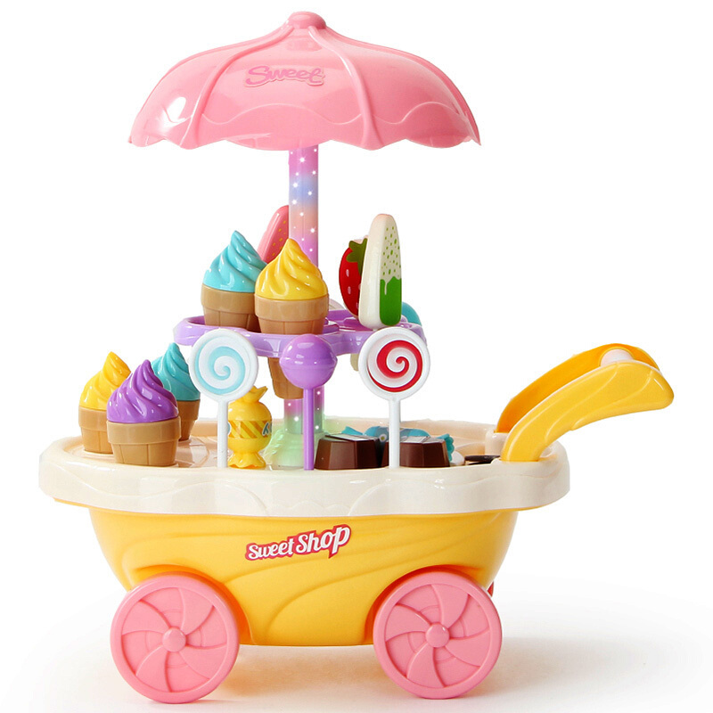过家家儿童玩具女孩冰淇淋电动旋转音乐糖果车爆米花车46岁北美玩具