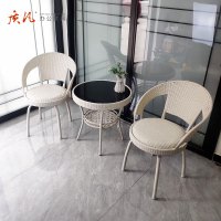 质凡阳台茶桌椅组合藤椅三件套户外桌椅藤编休闲椅子 一桌2椅