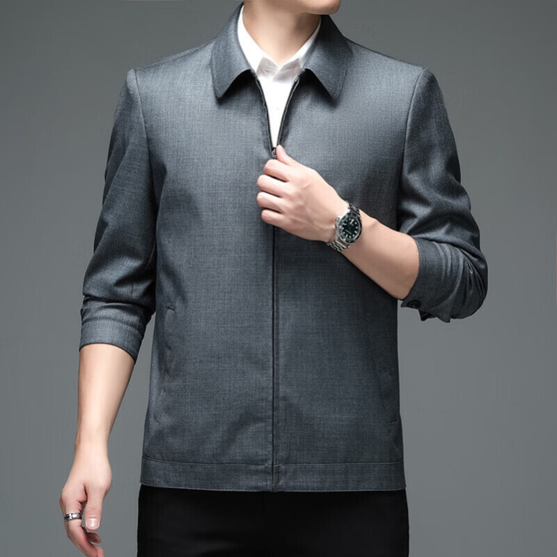 罗蒙男士商务夹克羊毛翻领秋季中老年爸爸装新男装外套lz